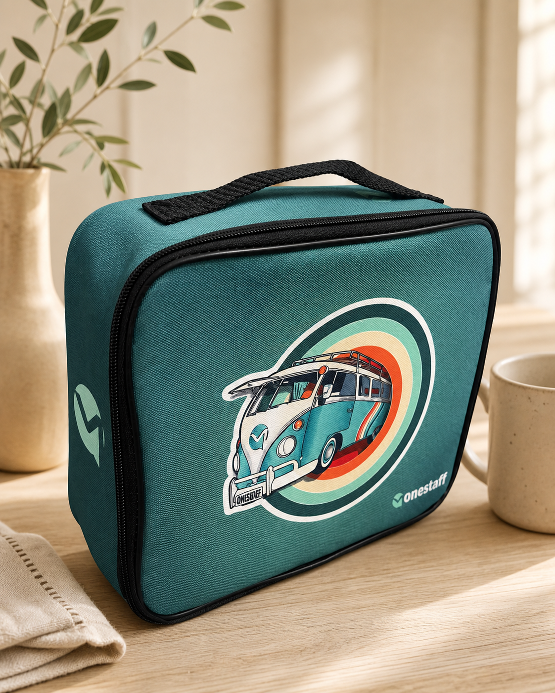 Custom OneStaff van-graphic insulated lunch cooler, product detail